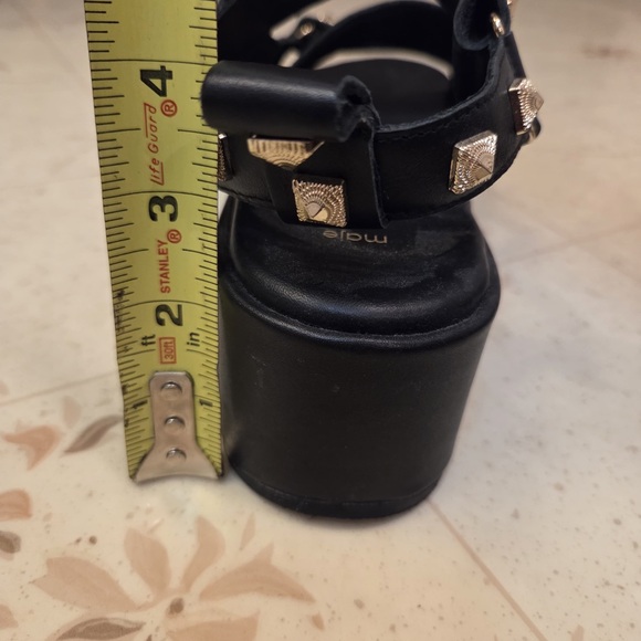 Maje Black Thick Wedge Sandals with Gold Studs - Picture 7 of 7